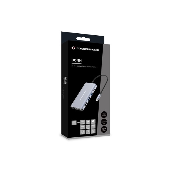 Conceptronic notebook dokkoló - donn20g (usb-c to hdmi/vga/usb-c pd/usb 3.0/sd/tf/gbe/aux)