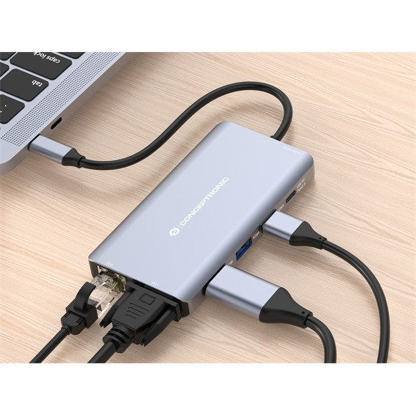 Conceptronic notebook dokkoló - donn20g (usb-c to hdmi/vga/usb-c pd/usb 3.0/sd/tf/gbe/aux)