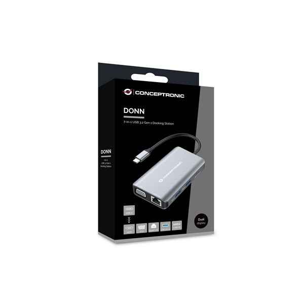 Conceptronic notebook dokkoló - donn21g (usb-c to hdmi/vga/usb-c pd/usb 3.0/gbe)