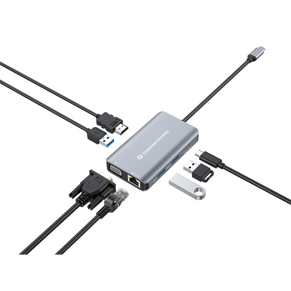 Conceptronic notebook dokkoló - donn21g (usb-c to hdmi/vga/usb-c pd/usb 3.0/gbe)