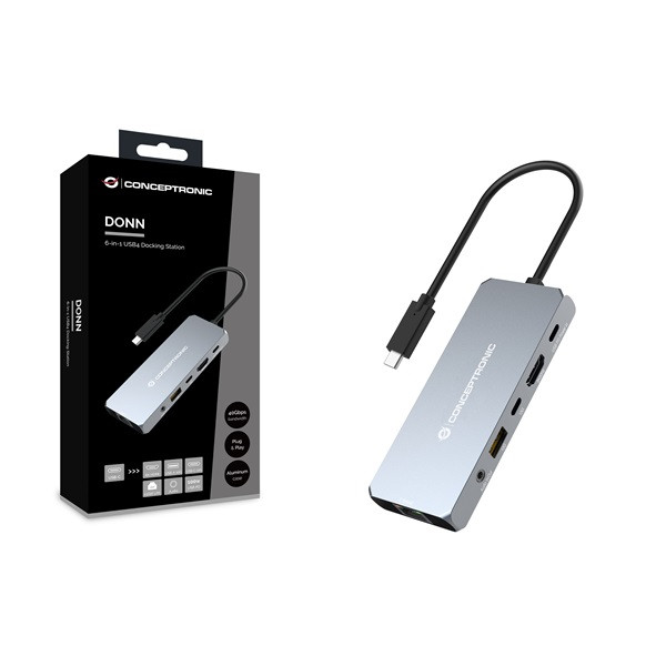 Conceptronic notebook dokkoló - donn22g (usb-c/usb4 to hdmi/2.5gbe/usb-c pd/usb-c 10gbps/usb-a 10gbps/audio)