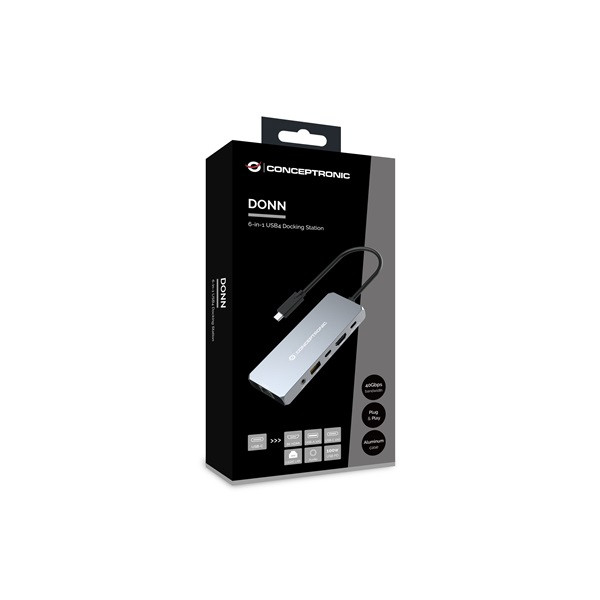 Conceptronic notebook dokkoló - donn22g (usb-c/usb4 to hdmi/2.5gbe/usb-c pd/usb-c 10gbps/usb-a 10gbps/audio)