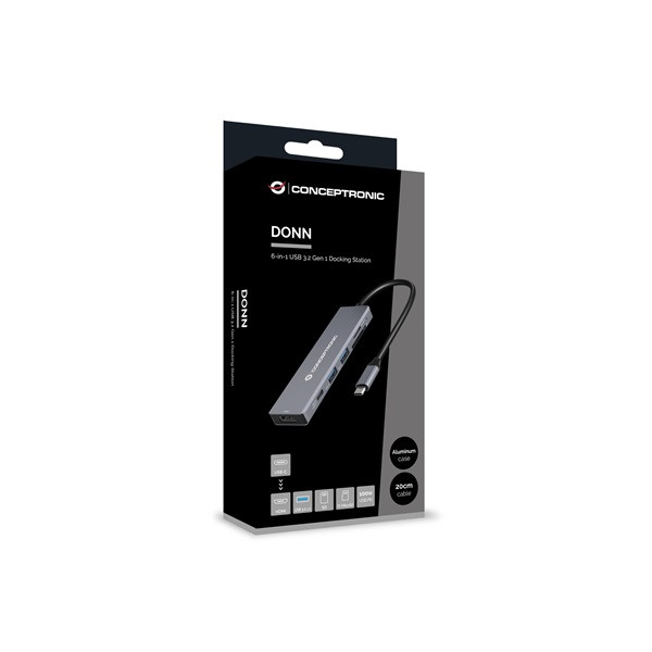 Conceptronic notebook dokkoló - donn23g (usb-c to hdmi/usb-c pd/usb 3.0/sd/tf)