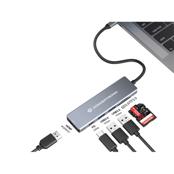 Conceptronic notebook dokkoló - donn23g (usb-c to hdmi/usb-c pd/usb 3.0/sd/tf)