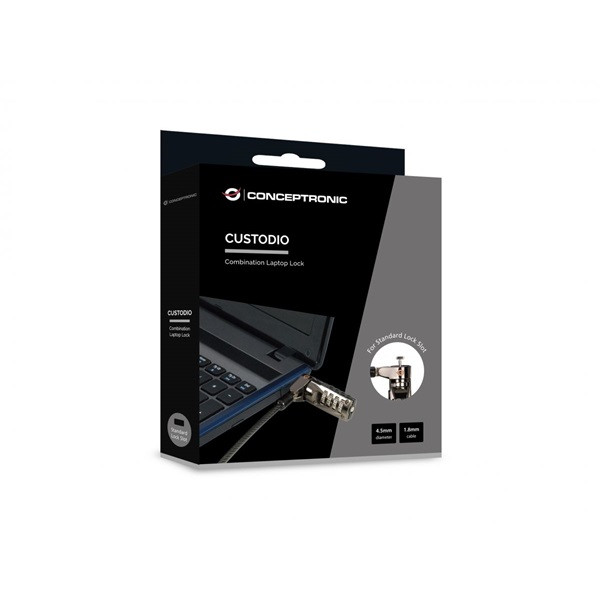 Conceptronic notebook kábelzár - custodio01bs  (számzáras, standard lock slot, 1,8m)
