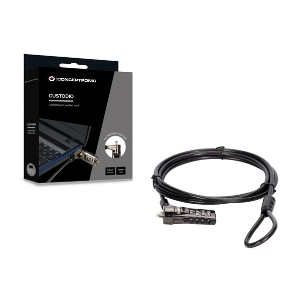 Conceptronic notebook kábelzár - custodio01bs  (számzáras, standard lock slot, 1,8m)
