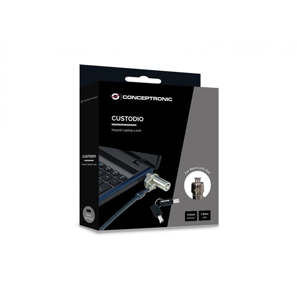 Conceptronic notebook kábelzár - custodio02bn  (kulcsos (2db), nano security slot, 1,8m)
