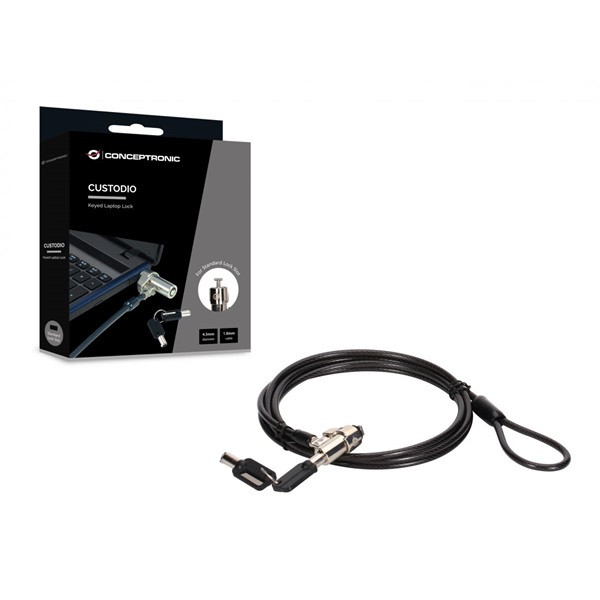 Conceptronic notebook kábelzár - custodio02bs  (kulcsos (2db), standard lock slot, 1,8m)