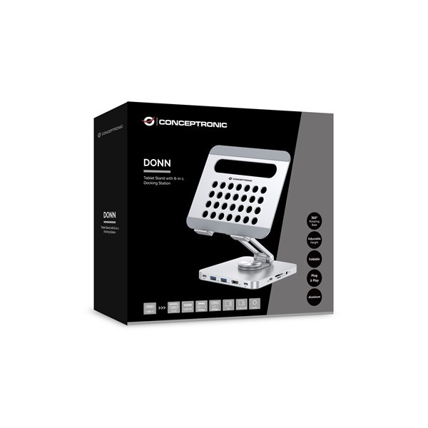 Conceptronic tablet dokkoló/tartó - donn26g (usb-c to hdmi/usb-c pd/usb 3.0/sd/tf)