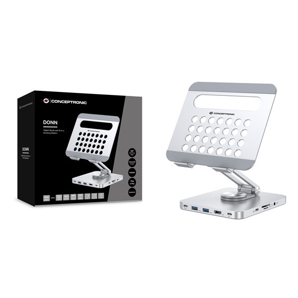 Conceptronic tablet dokkoló/tartó - donn26g (usb-c to hdmi/usb-c pd/usb 3.0/sd/tf)