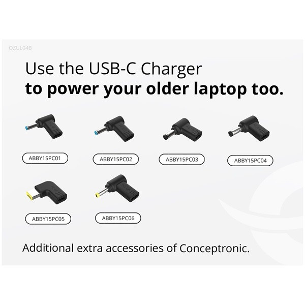Conceptronic univerzális töltő adapter - ozul04be (usb-c, 67w, 3,3-21v, fekete, 1,8m)