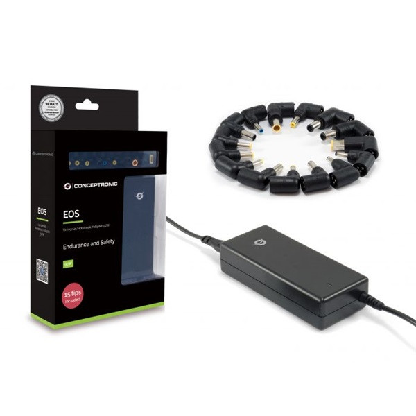 Conceptronic univerzális töltő adapter 90w - cnb90t15 (15 csatlakozó, túlfeszültség/rövidzárlat/túlmelegedés védelem)