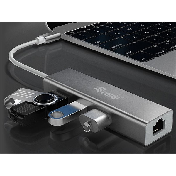 Equip multifunkciós átalakító - 133481 (bemenet: usb-c, kimenet: 3x usb3.0/rj45(gigabit))