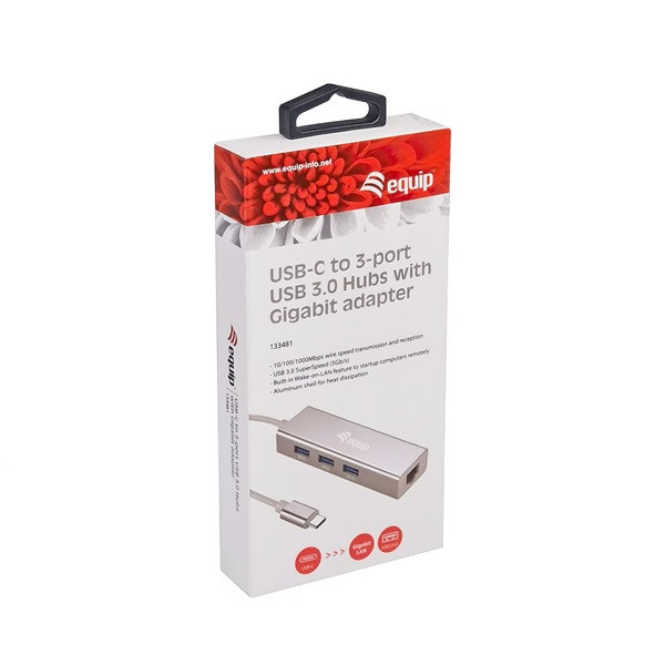Equip multifunkciós átalakító - 133481 (bemenet: usb-c, kimenet: 3x usb3.0/rj45(gigabit))