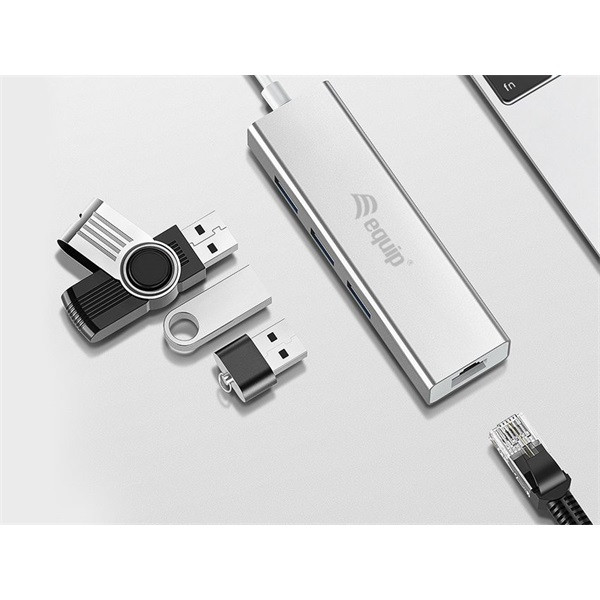Equip multifunkciós átalakító - 133481 (bemenet: usb-c, kimenet: 3x usb3.0/rj45(gigabit))