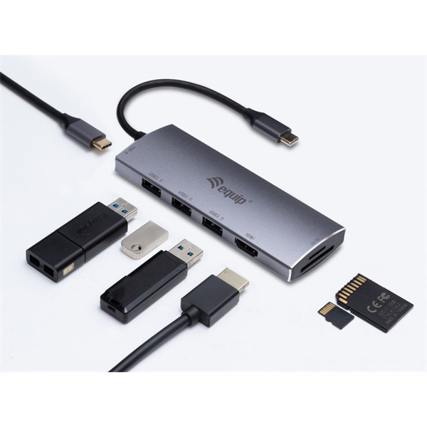 Equip notebook dokkoló - 133482 (bemenet: usb-c, kimenet: usb-c pd:60w/hdmi/3x usb3.2 gen1/tf/microsd)