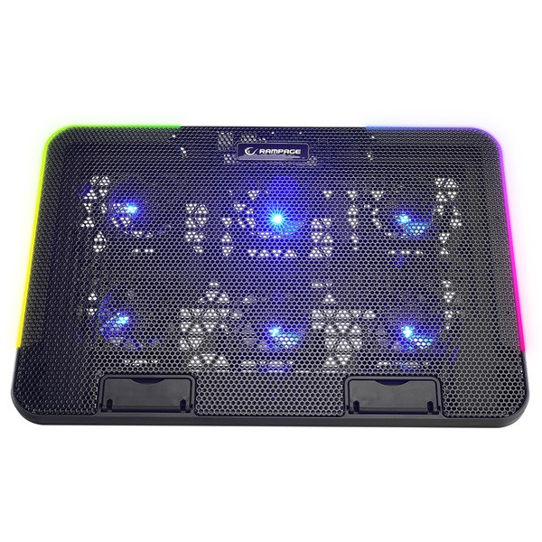 Rampage notebook hűtőpad 15,6"-ig - sixpower r9 (fém rács; 6xventi, rgb, 2xusb-a, kék led)
