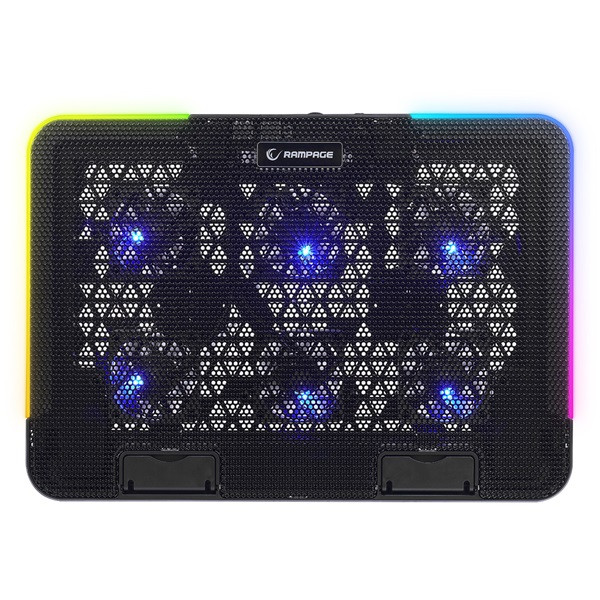Rampage notebook hűtőpad 15,6"-ig - sixpower r9 (fém rács; 6xventi, rgb, 2xusb-a, kék led)