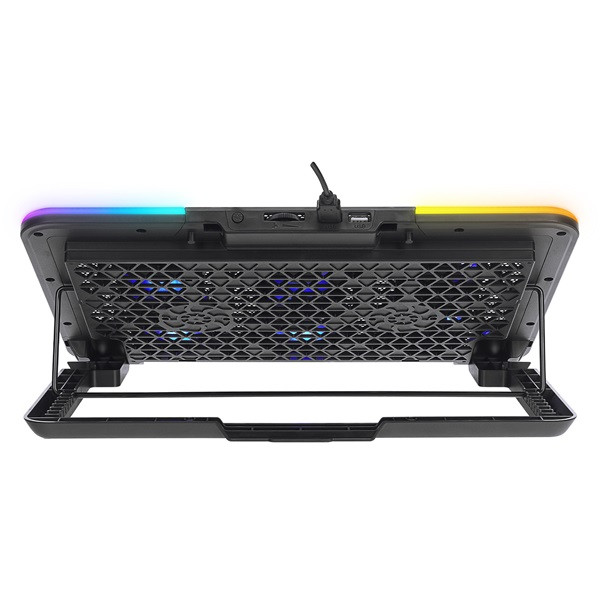 Rampage notebook hűtőpad 15,6"-ig - sixpower r9 (fém rács; 6xventi, rgb, 2xusb-a, kék led)