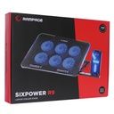 Rampage notebook hűtőpad 15,6"-ig - sixpower r9 (fém rács; 6xventi, rgb, 2xusb-a, kék led)