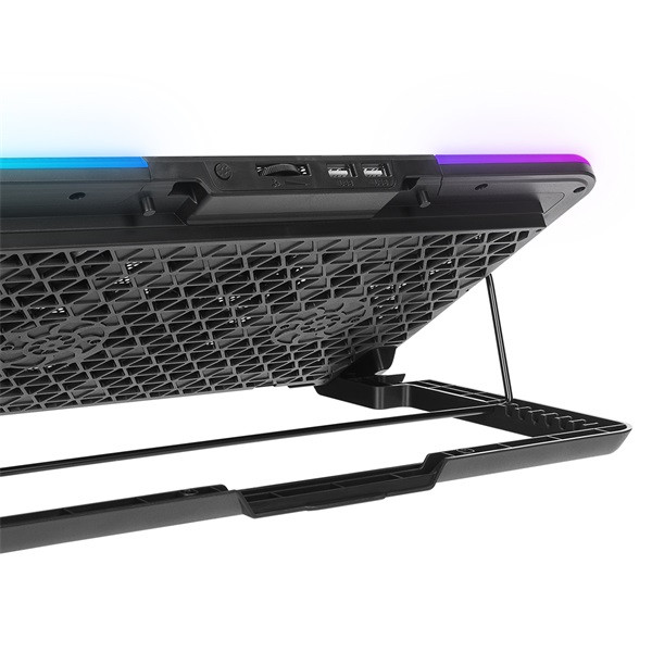 Rampage notebook hűtőpad 15,6"-ig - sixpower r9 (fém rács; 6xventi, rgb, 2xusb-a, kék led)