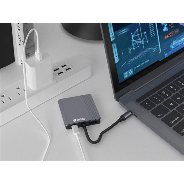 Sandberg notebook dokkoló - usb-c dock 2xhdmi+usb+pd (bemenet: usb-c; kimenet: 2xhdmi+usb-a3.0+usb-c)