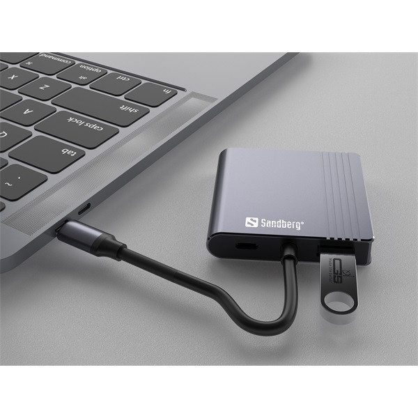 Sandberg notebook dokkoló - usb-c dock 2xhdmi+usb+pd (bemenet: usb-c; kimenet: 2xhdmi+usb-a3.0+usb-c)