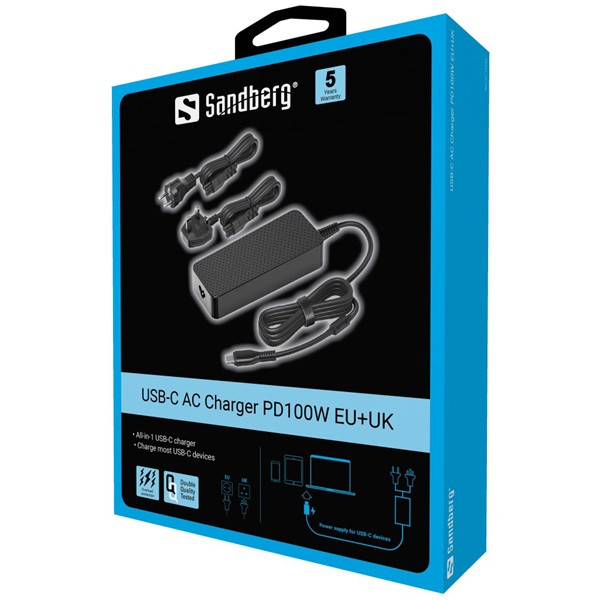 Sandberg univerzális töltő adapter - usb-c ac charger pd100w eu+uk