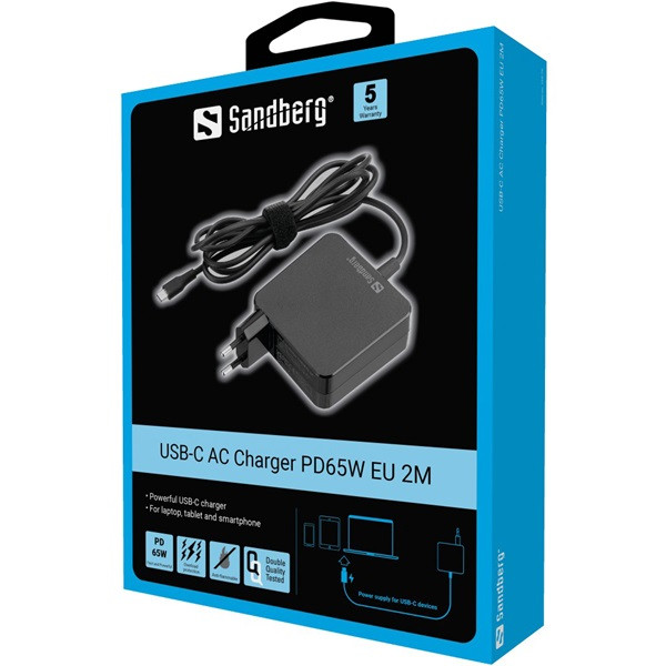 Sandberg univerzális töltő adapter - usb-c ac charger pd65w eu 2m
