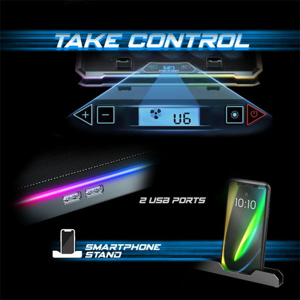 Spirit of gamer notebook hűtőpad 17"-ig - airblade 1300 rgb (25,8db; max. 169 m3/h; 10x6cm+3x8cm, rgb led, 2xusb2.0)
