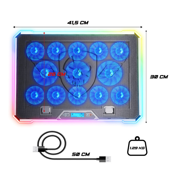 Spirit of gamer notebook hűtőpad 17"-ig - airblade 1300 rgb (25,8db; max. 169 m3/h; 10x6cm+3x8cm, rgb led, 2xusb2.0)