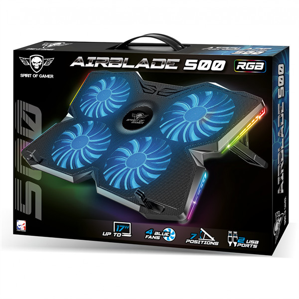 Spirit of gamer notebook hűtőpad 17"-ig - airblade 500 rgb (25db; 4x12cm, rgb, 2xusb2.0)