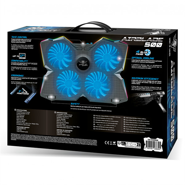Spirit of gamer notebook hűtőpad 17"-ig - airblade 500 rgb (25db; 4x12cm, rgb, 2xusb2.0)