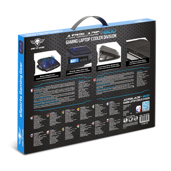 Spirit of gamer notebook hűtőpad 17"-ig - airblade 600 blue (15db; max. 95,14 m3/h; 2x12cm, led, 2xusb2.0)