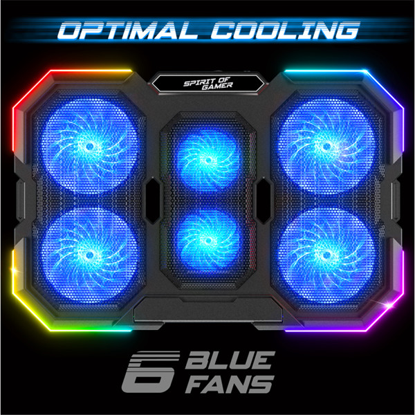 Spirit of gamer notebook hűtőpad 17"-ig - airblade 700 rgb (29db; max. 180 m3/h; 4x10cm+2x7cm, rgb led, 2xusb2.0)