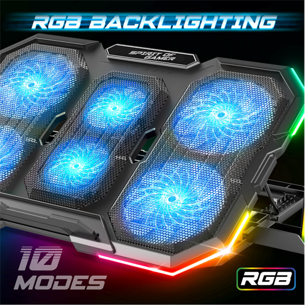 Spirit of gamer notebook hűtőpad 17"-ig - airblade 700 rgb (29db; max. 180 m3/h; 4x10cm+2x7cm, rgb led, 2xusb2.0)