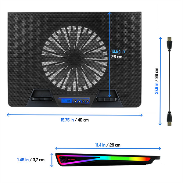 Spirit of gamer notebook hűtőpad 17"-ig - airblade 800 rgb (26db; max. 79 m3/h; 2x17cm, rgb led, 2xusb2.0)