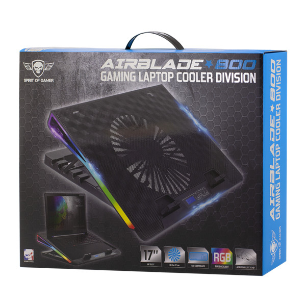 Spirit of gamer notebook hűtőpad 17"-ig - airblade 800 rgb (26db; max. 79 m3/h; 2x17cm, rgb led, 2xusb2.0)
