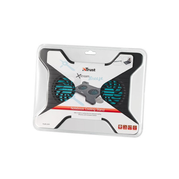 Trust notebook hűtő pad - xstream breeze (állítható dőlésszög; usb-ről működő 2x ventilátor; fekete)