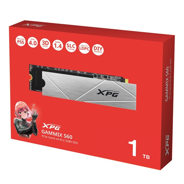 Adata ssd 1tb - xpg gammix s60 (3d, m.2 pcie gen 4x4, r:5000 mb/s, w:3200 mb/s)