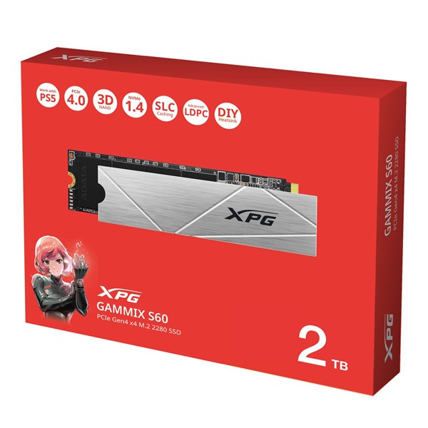 Adata ssd 2tb - xpg gammix s60 (3d, m.2 pcie gen 4x4, r:5000 mb/s, w:4200 mb/s)