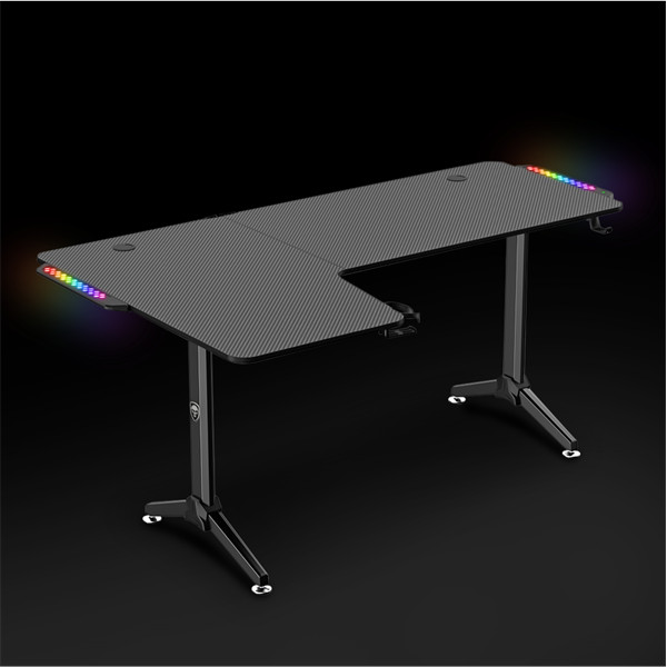 Spirit of gamer gamer asztal - headquarter 600 l (mdf lap, fém lábak, fekete, rgb led háttérvilágítás, 140 x 60 x 75cm)