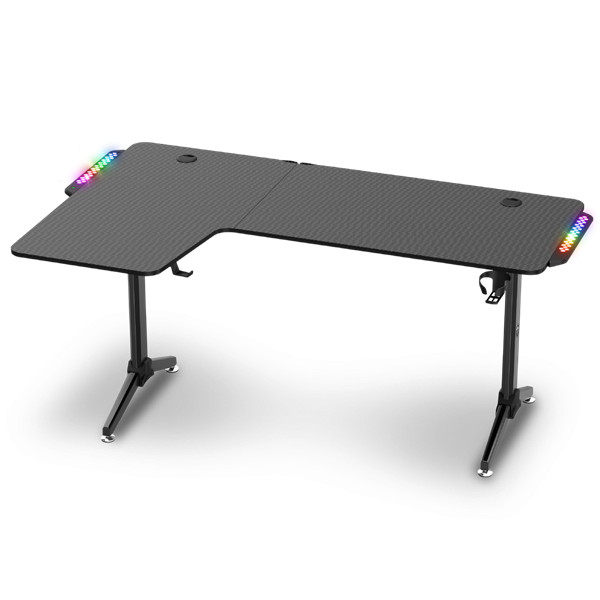 Spirit of gamer gamer asztal - headquarter 600 l (mdf lap, fém lábak, fekete, rgb led háttérvilágítás, 140 x 60 x 75cm)