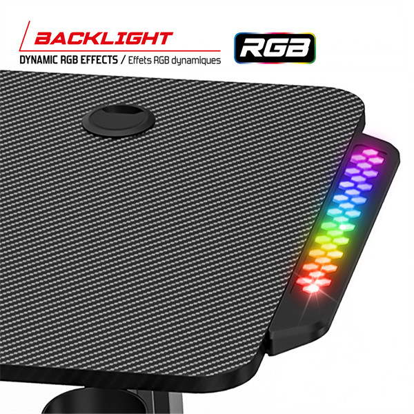 Spirit of gamer gamer asztal - headquarter 600 l (mdf lap, fém lábak, fekete, rgb led háttérvilágítás, 140 x 60 x 75cm)