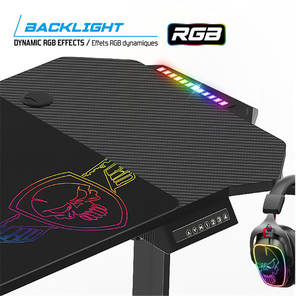 Spirit of gamer gamer asztal - headquarter 800 (mdf lap, fém lábak, fekete, rgb led háttérvilágítás, 140 x 60 x 1,6 cm)