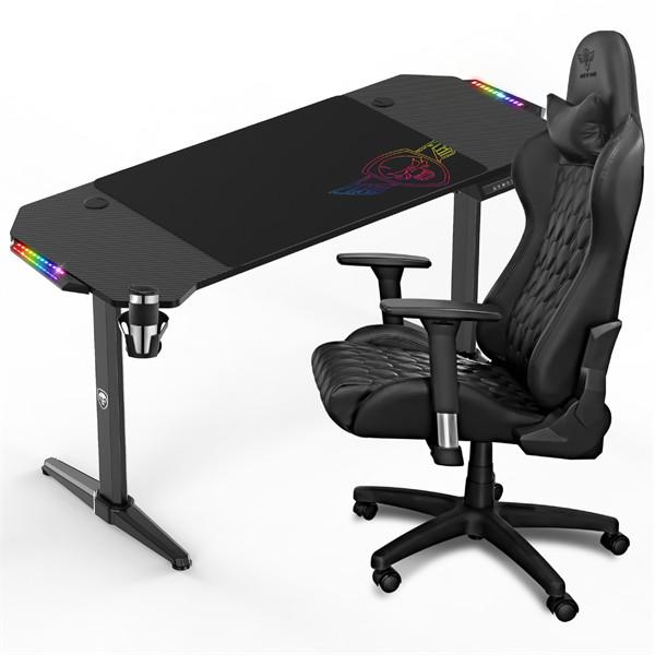 Spirit of gamer gamer asztal - headquarter 800 (mdf lap, fém lábak, fekete, rgb led háttérvilágítás, 140 x 60 x 1,6 cm)