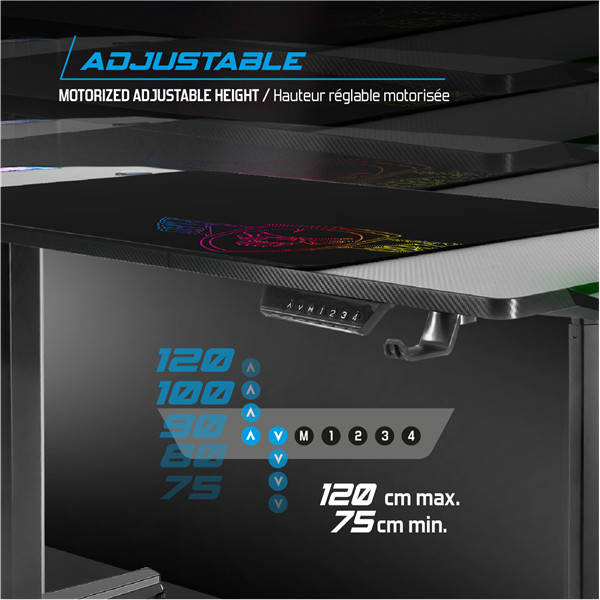 Spirit of gamer gamer asztal - headquarter 800 (mdf lap, fém lábak, fekete, rgb led háttérvilágítás, 140 x 60 x 1,6 cm)