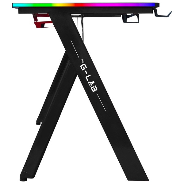 The g-lab gamer asztal - k-desk-sulfur (120x60cm, fém, pohártartó, fejhallgatótartó, fekete, rgb led)