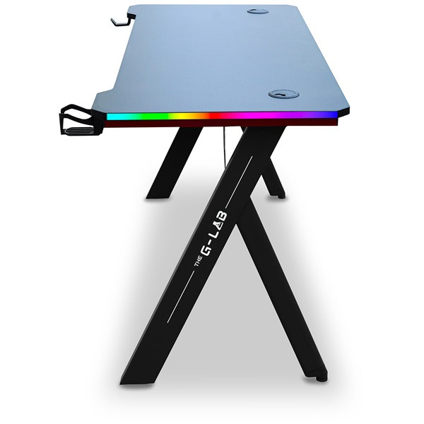 The g-lab gamer asztal - k-desk-sulfur (120x60cm, fém, pohártartó, fejhallgatótartó, fekete, rgb led)