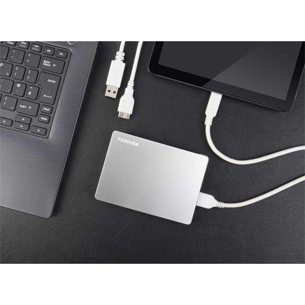 Toshiba külső hdd 2.5" - 2tb canvio flex ezüst (usb3.2 gen 1. (usb-a, usb type-c; ~5gbps; exfat+; mac kompatibilis)